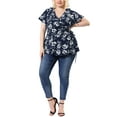 thumbnail image 3 of Agnes Orinda Women's Plus Size Summer Floral Short Sleeve Tie Waist Wrap Blouse, 3 of 8