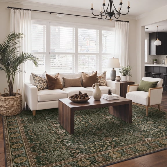 KUETH 5’x7’ Vintage Indoor Rug for Living Room, Bedroom & Dining Room - Low Pile, Non Slip and Machine Washable Chenille Area Rug