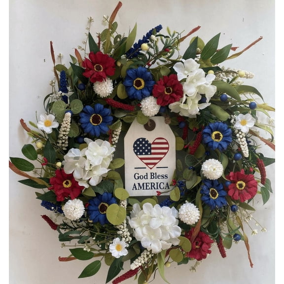 Idyllic Decorative Polyester Independence Day Wreath, Green, 1 Count Per Pack