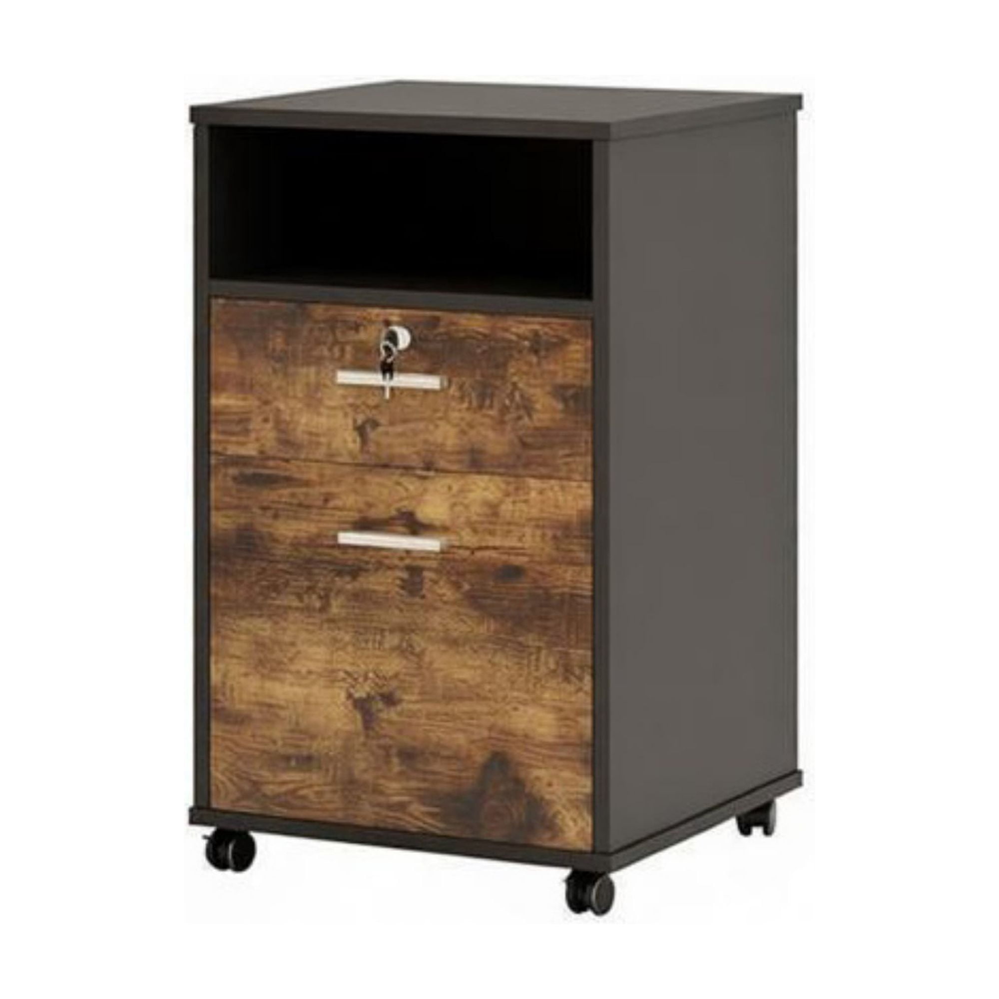 Vertical File Cabinet with Open Storage and Lockable Drawer