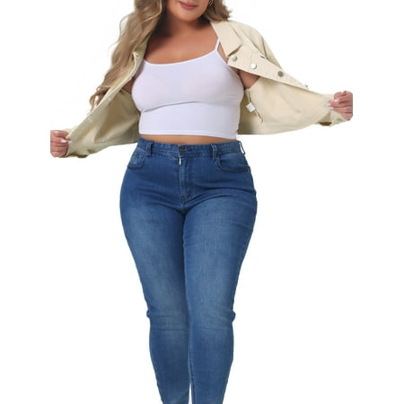 MODA NOVA Juniors Plus Size Jean Button Outfits Fashion Cropped Denim Jackets