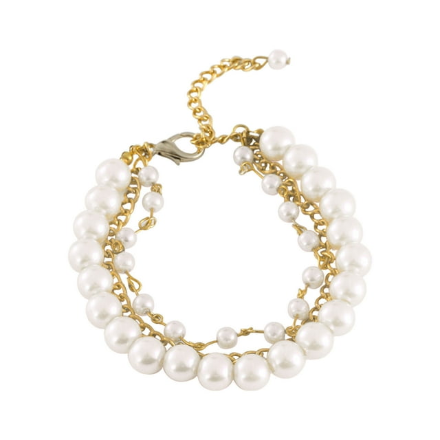 Pearl Rhinestone Pet Necklace Collar, Handcrafted Faux Pearl & Ribbon Jewelry for Puppies & Cats, Adjustable Clasp - Suitable for Parties & Weddings