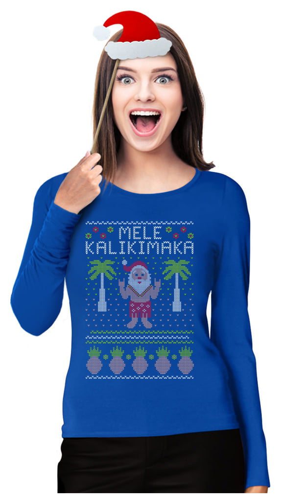 Mele Kalikimaka Hawaiian Santa Themed Ugly Christmas Sweater Women Sweatshirt 