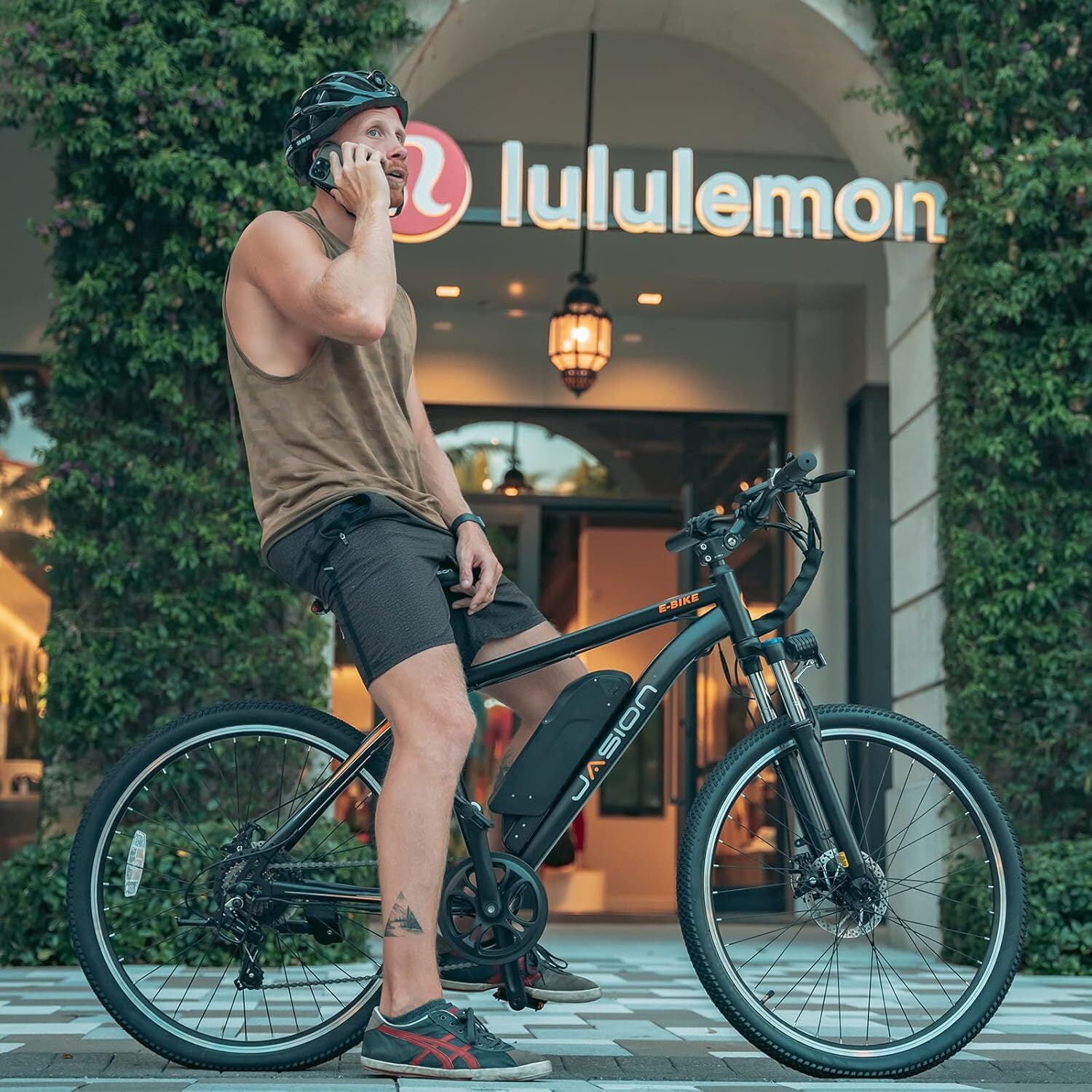 Jasion Electric Mountain Bike for Adults, 26" Tires, 350W Brushless Motor, 40 Miles Commuting Range, Front Fork Suspension, Shimano 7-Speed, EB5 Black