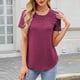 thumbnail image 5 of Blusas para Mujeres Casual Manga Corta Cuello Redondo Encaje Empalme Blusa 95% Poliéster 5% Spandex, Nuevo Color Sólido Superior para el Uso Diario, 5 of 8