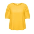 thumbnail image 6 of HongQid Women's Blouse Puff Short Sleeve Tops Crinkle Woven Round Neck Lightweight Shirt Loose Summer Casual Trendy Clothes, 6 of 7
