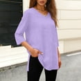 thumbnail image 4 of Htigea Womens 3/4 Sleeve V-Neck Tops Side Slit Tunic T-Shirts Solid Casual Loose Fit Pullover Soft Comfy Daily Tees Purple XXL, 4 of 6