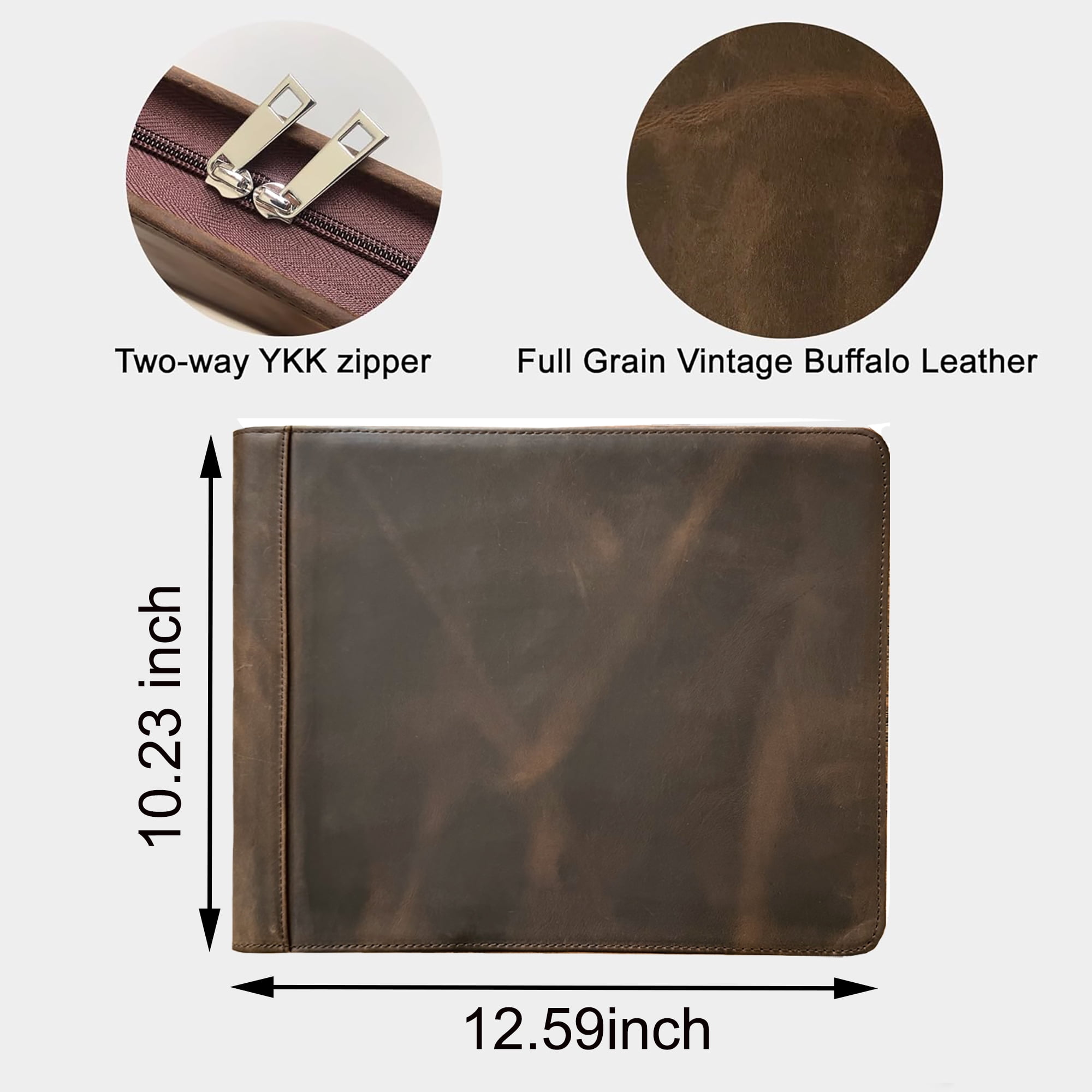 Business 3 Ring Check Binder, Genuine Leather Check Book Portfolio for 3 Holes or 9 Holes Checks, Check Book Binder for 11 1/4"x9", Crazy Horse Leather (Dark Khaki)