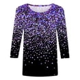 thumbnail image 5 of Women Summer Tops Women Printed Shirt 3/ 4 Sleeve Tunic Tops Crewneck Blouse Tshirt Sports under Shirt Long Sleeve Long Dress Blouse Work Oversized Thin Purple XL, 5 of 5