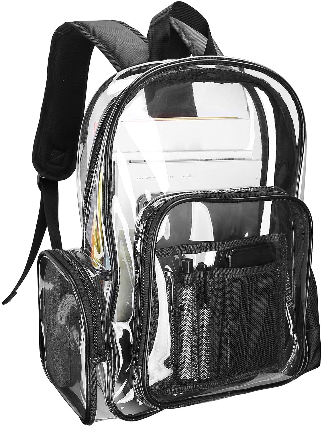 Transparent Bookbag for Work Transparent Vinyl Security Backpack，Clear Backpack Security Travel & Sporting Event Black Heavy Duty See Through Backpack 