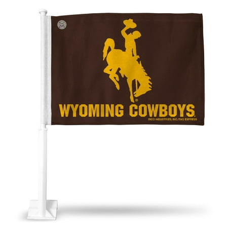 Wyoming Cowboys Brown Double Sided Car Flag - 16" x 19" - Strong Pole that Hooks Onto Car/Truck/Automobile