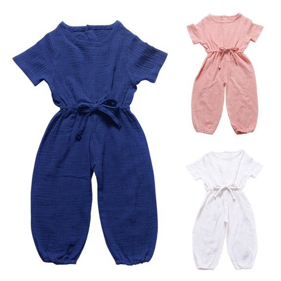 Joernso Solid Color Short Sleeve O-Neck Summer Children Kids Girls Boys Jumpsuit Clothes
