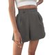 thumbnail image 4 of Pantalones cortos de pierna ancha informales de color liso para mujer, cintura elástica, pantalones con botones Fridja fhjkhfk459405, 4 of 7