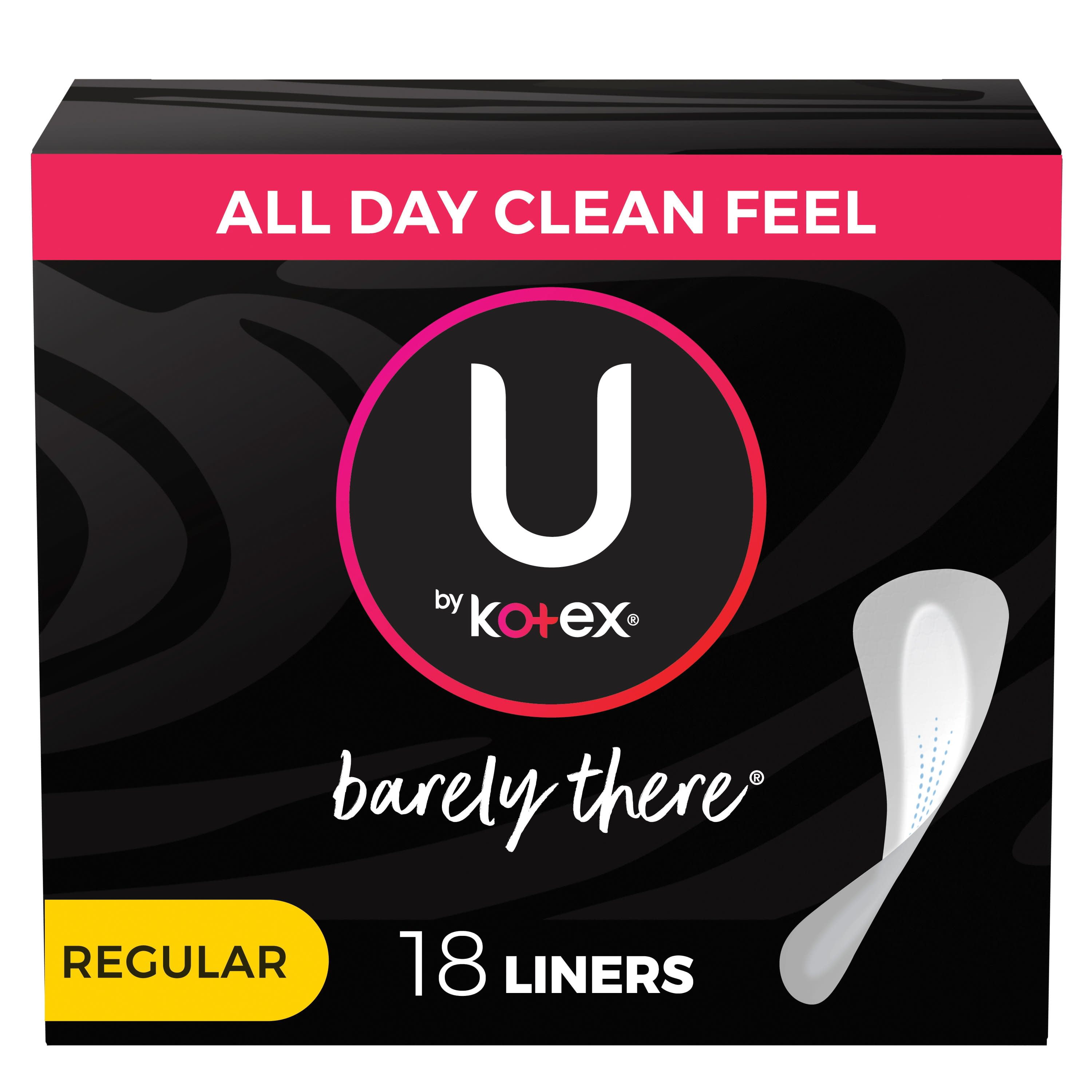 Kotex U Barely There Liners, Light Absorbency, Regular, Unscented, 18