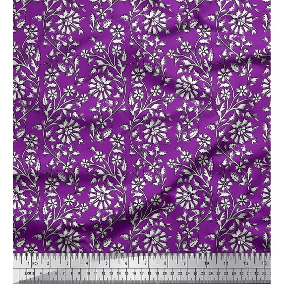 Soimoi Rayon Fabric Leaves & Floral Block Print Fabric by The Yard 56 Inch Wide