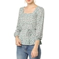 thumbnail image 6 of Allegra K Women's Floral Square Neck Long Sleeves Tie Waist Blouse, 6 of 7