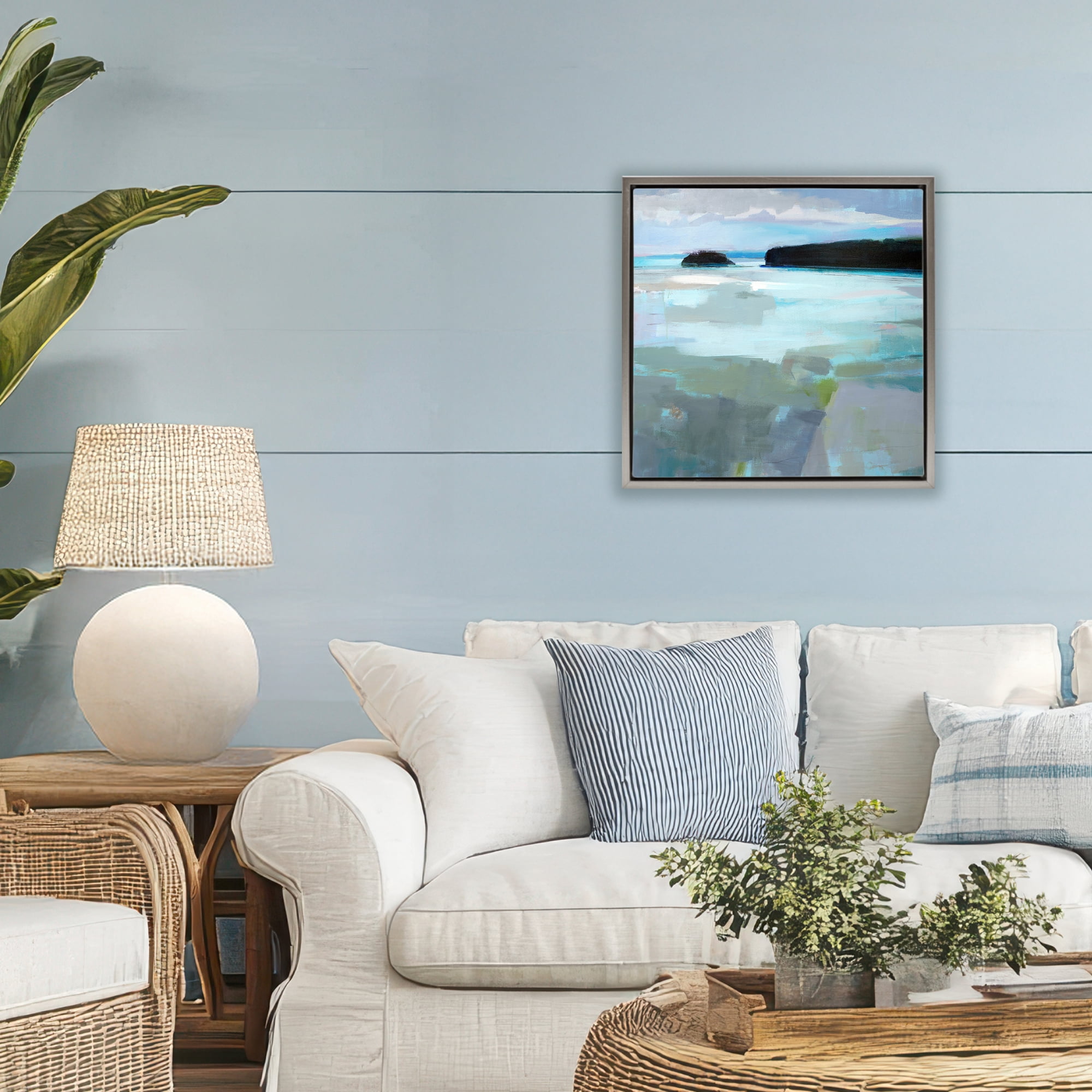 Stupell Industries Freeport Maine Abstraction Gray Framed Floater Canvas Wall Art, design by Kathleen Robbins