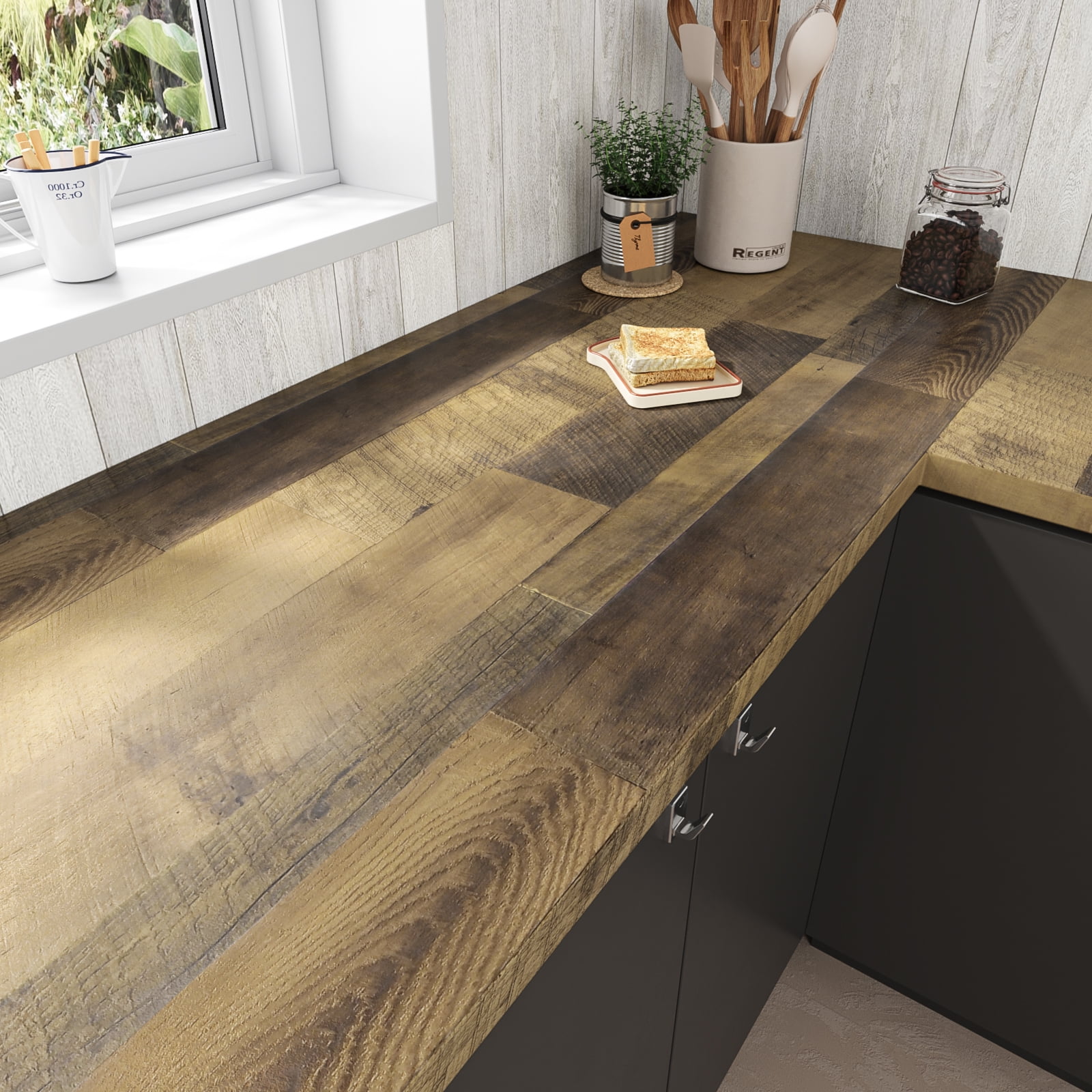 VEELIKE Brown Wood Plank Contact Paper for Countertops Waterproof Peel and Stick Wood Wallpaper Self Adhesive Removable Vinyl Roll Wood Panel Contact Paper for Cabinets Furniture Kitchen 15.7''x354''
