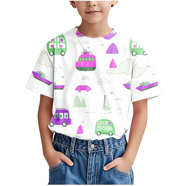 VOAVEKE T-Shirt d'Été Uni pour Tout-Petits, Haut Décontracté pour Enfants, T-Shirt Tendance pour Enfants, T-Shirt Imprimé Col Rond Confortable, Blouse à Manches Courtes Décontractée