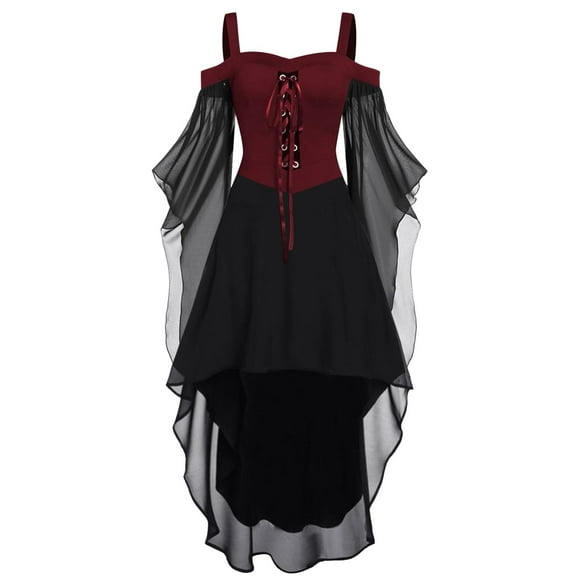 NMMUED Masquerade Party Dress Womens Halloween Apparel Masquerade Dresses for Women Gothic Clothes for Women Medieval Dress for Women Renaissance Outfit Women Womens Halloween Costumes Red L