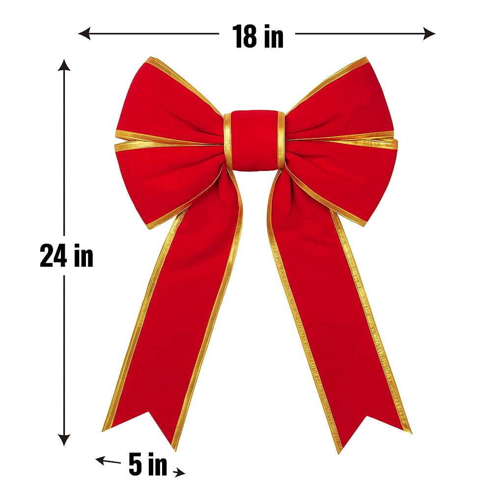 Christmas Designers 18in Red Velvet Christmas Bow with Gold Trim UV Protected Indoor Outdoor