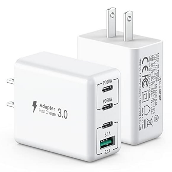 [Cargador] Cargador USB C sccvee de 40 W, bloque de carga rápida de 4 puertos