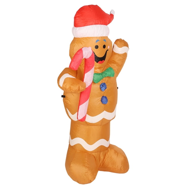 INFLAZOS Navideños Hombre De Jengibre Con Bastones De Caramelo Decoración De Patio Inflable Muñeco De Nieve De 1,5 M De Altura Con Luces LED