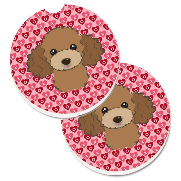 Chocolate Brown Poodle Hearts Cup Holder Car Coasters - Set of 2
