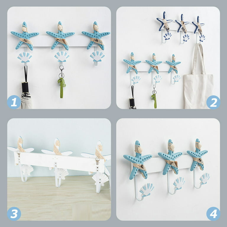 Ocean Wall Decoration Hooks: Mediterranean Style Beach Seafish Hangers Coat  Bag Key Hat Hanging Hooks Bathroom Robe Towel Hangers Blue 