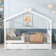 thumbnail image 2 of Full Size House Bed Frame, Wood Platform Bed with 2 Drawers, Decorative Canopy Bed Top, Sturdy Frame Wood Legs Supprot, No Box Spring Needed, White, 2 of 9