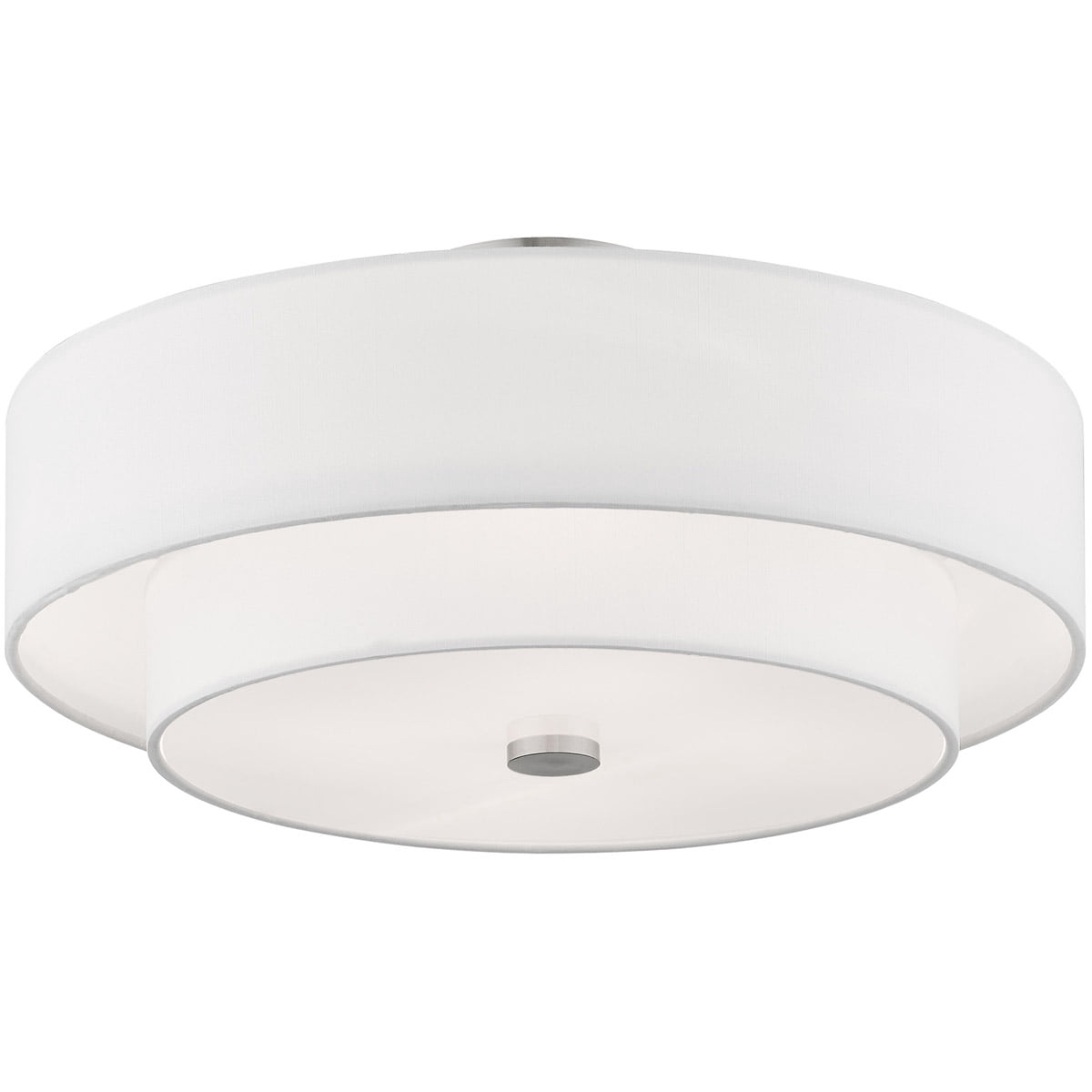 4 Light Brushed Nickel Ceiling Light fixture with Hand Crafted Off-White Fabric Shade