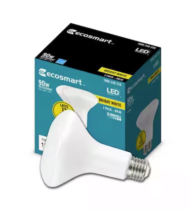 EcoSmart Bulbs EcoSmart 90-Watt Equivalent BR30 Dimmable Energy Star LED Light Bulb in Bright White (2-Pack)