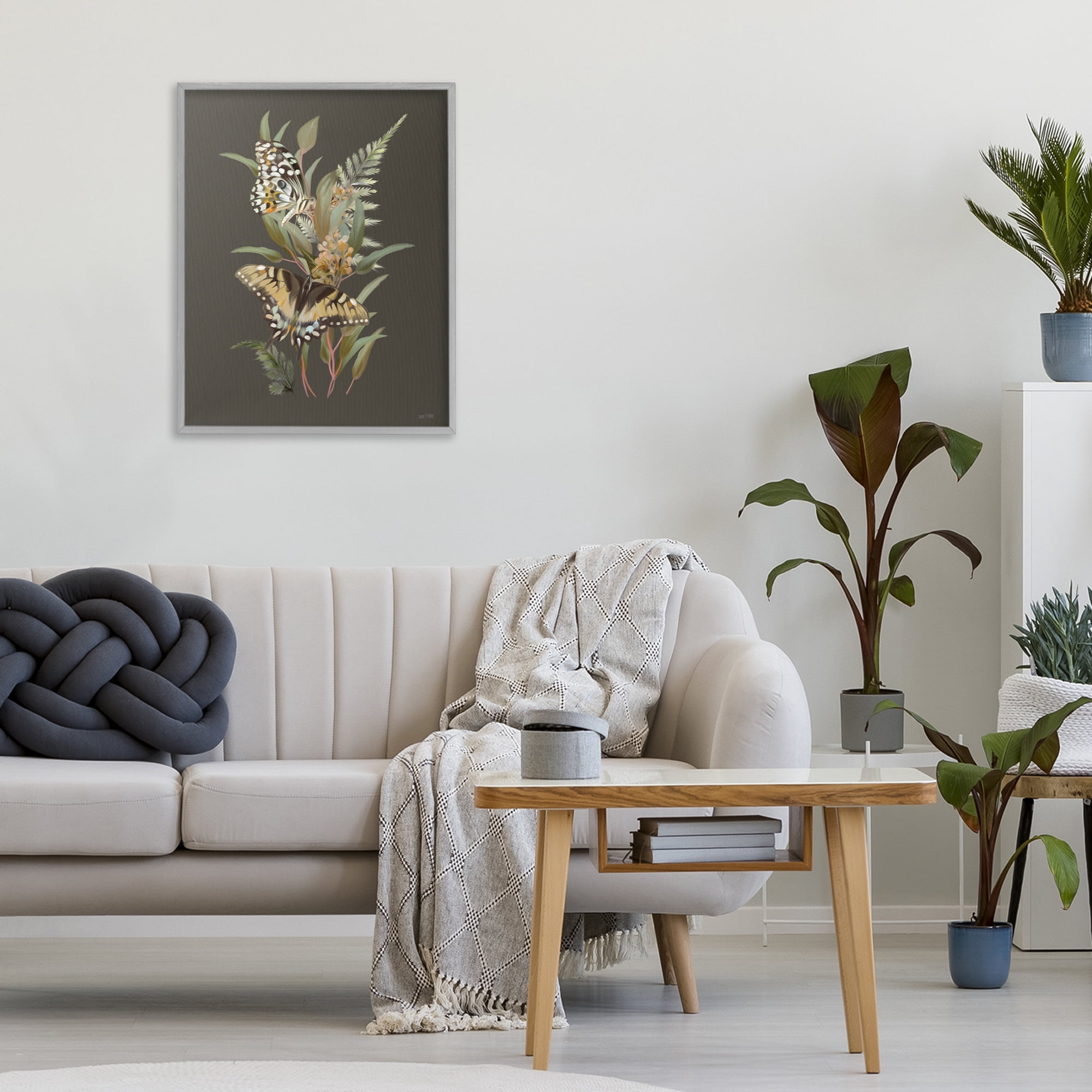Stupell Industries Twin Swallowtails & Greenery Gray Framed Giclee Art, design by House Fenway