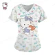 thumbnail image 1 of Camiseta con cuello en V para trabajadores del cuidado de Hello Kitty, ropa de trabajo de clínica, Tops de manga corta, uniforme de enfermera estampado, 1 of 7