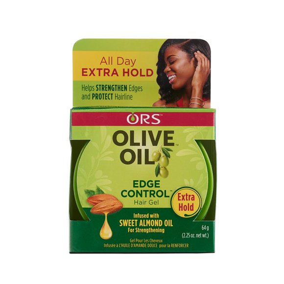El gel para el cabello ORS Olive Oil Style & Sculpt Edge Control fortalece los bordes y protege la línea del cabello con fijación adicional (2.2 oz).