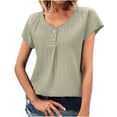 thumbnail image 2 of Wycnly Womens Tops Dressy Casual Fashion Button up Solid Comfy Lightweight Tunic Tees Shirts Summer Short Sleeve Crewneck Tops Plain Blouse Khaki XL, 2 of 6