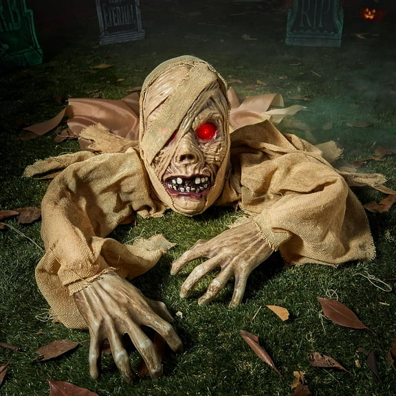 Halloween Zombie Groundbreaker Decoration, Zombie Groundbreaker with Light-up Eyes and Creepy Sound (Sound Activation) for Halloween Outdoor, Lawn, Yard, Patio Decoration, Haunted House Props