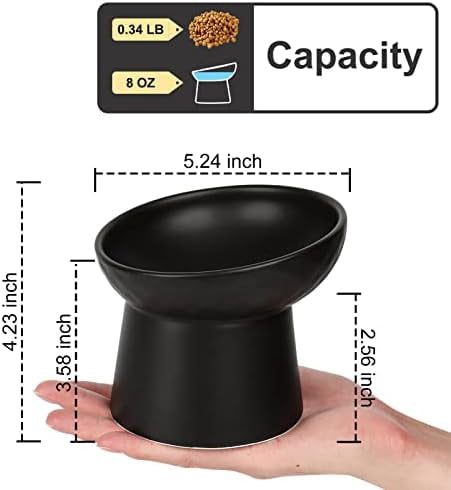 Ceramic Raised Cat Bowls, Elevated Tilted Cat Food and Water Bowls Set, Stress Free Pet Feeding Dish for Indoor Cats and Small Dogs, Anti Vomiting, Black, 2 Pack