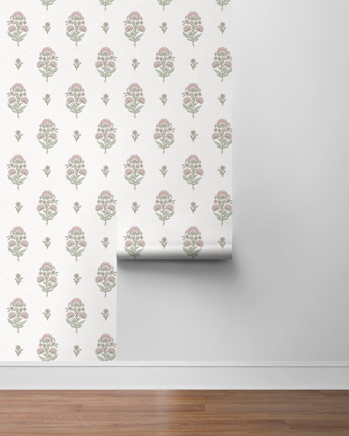 NextWall Blush & Basil Floral Spot Premium Matte Non-Woven Peel and Stick Wallpaper - 20.5 in. W x 18 ft. L Roll