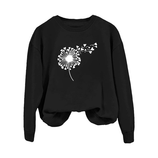 Gibobby Temperamento Pullover Top Sudadera con capucha sin capucha con estampado de diente de león para el día de San Valentín informal a la moda para mujer (Negro, S)