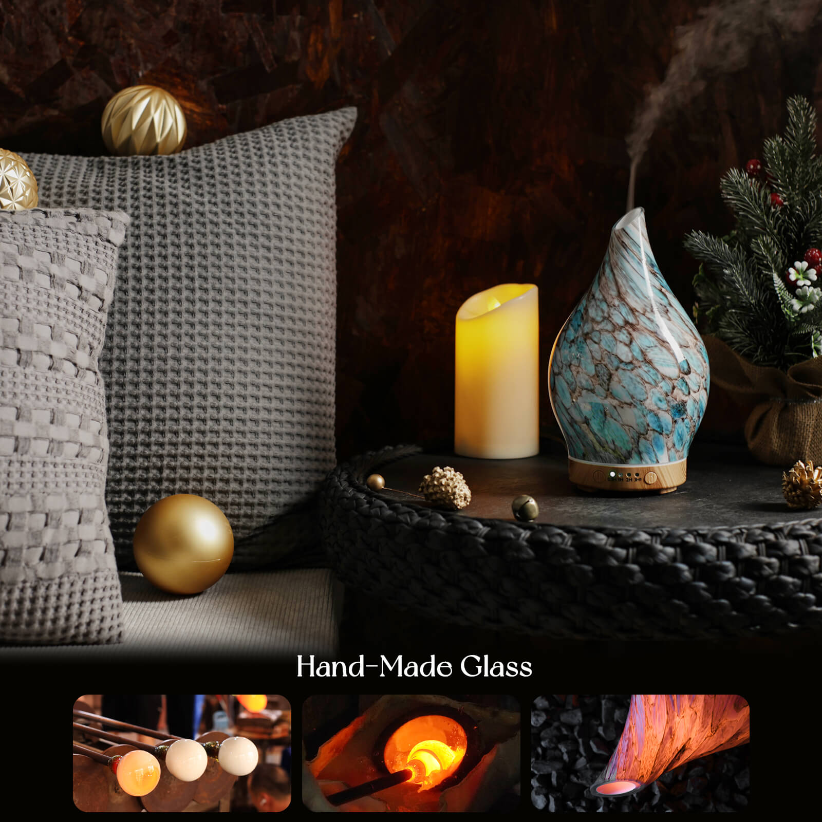 Porseme 150ml Handblown Glass Essential Oil Diffuser, Light Blue photo 2