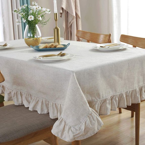 Nvzi Vintage Cotton Linen Tablecloth Tassel Fabric Table Cloth Heavy Weight Cotton Fabric Dust-Proof Table Cover Kitchen Dinning(Square, 55 x 55 Inch, Linen)