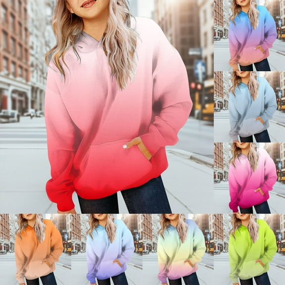 idosla Hoodies for Teen Girls Cute Trendy Youth Long Sleeve Oversized Hooded Sweatshirts Tween Tops Winter Preppy Clothes (Orange, 13-14 Years）