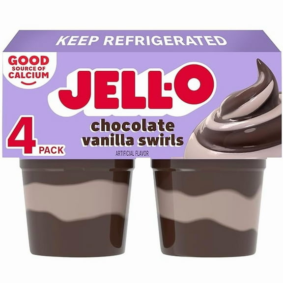(1 pack) Jell-O Original Chocolate Vanilla Swirls Artificially Flavored Ready-to-Eat Pudding Snack Cups, 4 ct Cups