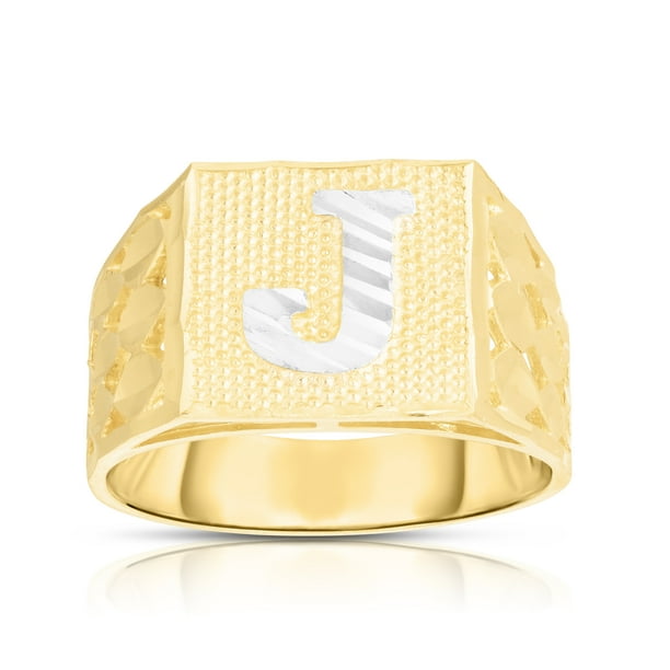 Floreo Men’s 10k Yellow Gold Alphabet Initial Ring All Letters, Ring