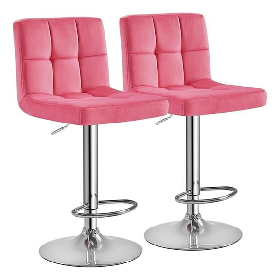 BOBOKY Pink Bar Stools Set of 2, Adjustable Velvet Barstools, Modern Counter Height Swivel Stool with Bigger Base for Kitchen Island, Pink