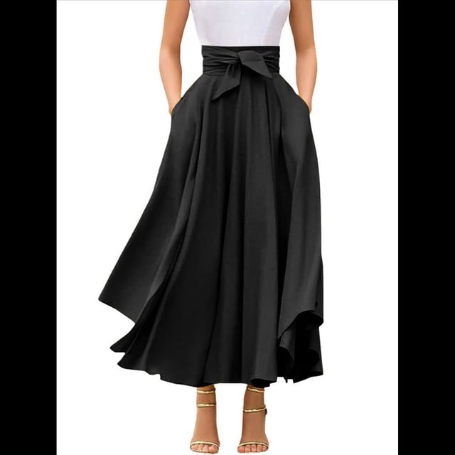 Vestido Bohemio, Elegante, Informal, de Cintura Alta y Estilo Irregular con Bolsillos para Mujer Negro L