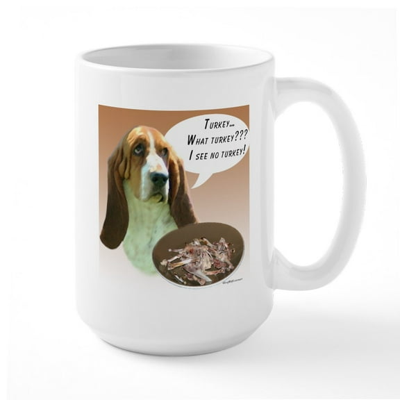 CafePress - Basset Hound Turkey Large Mug - 15 oz Ceramic Large White Novelty Mug