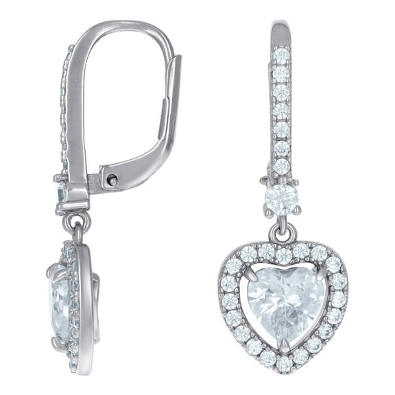 925 Sterling Silver Womens Love Heart Round Cubic Zirconia Heart Danglers Earrings Dangle Earring for Women