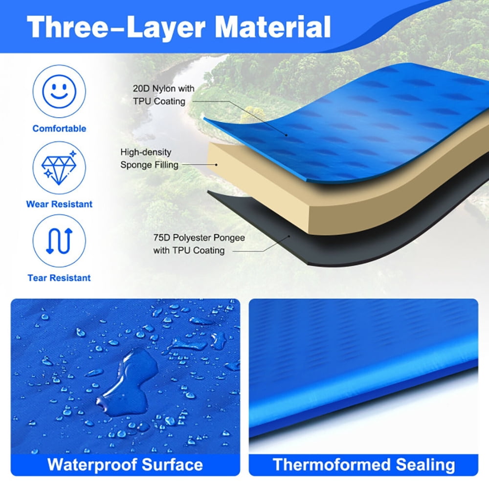 Topcobe Inflatable Sleeping Pad with Carrying Bag, Outdoor Portable Camping Bed for Travel, Blue